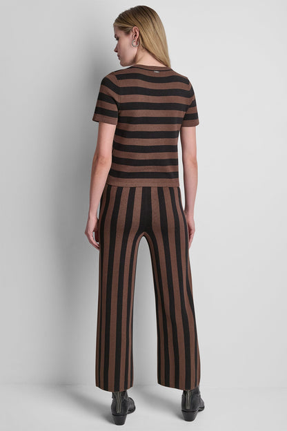 SHORT SLEEVE STRIPE SWEATER Chestnut/Black | DKNY