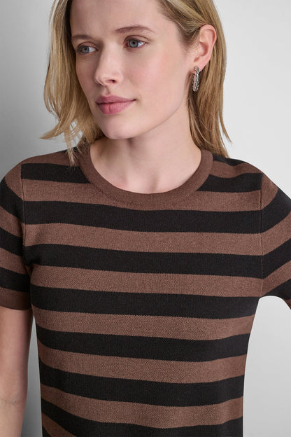 SHORT SLEEVE STRIPE SWEATER Chestnut/Black | DKNY