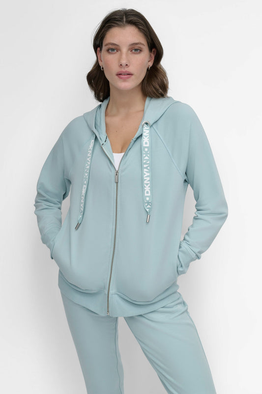 TWO-TONE LOGO DRAWSTRING HOODIE Pearl Grey Heather | DKNY