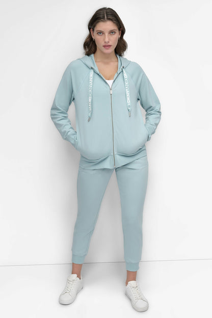TWO-TONE LOGO DRAWSTRING HOODIE Pearl Grey Heather | DKNY