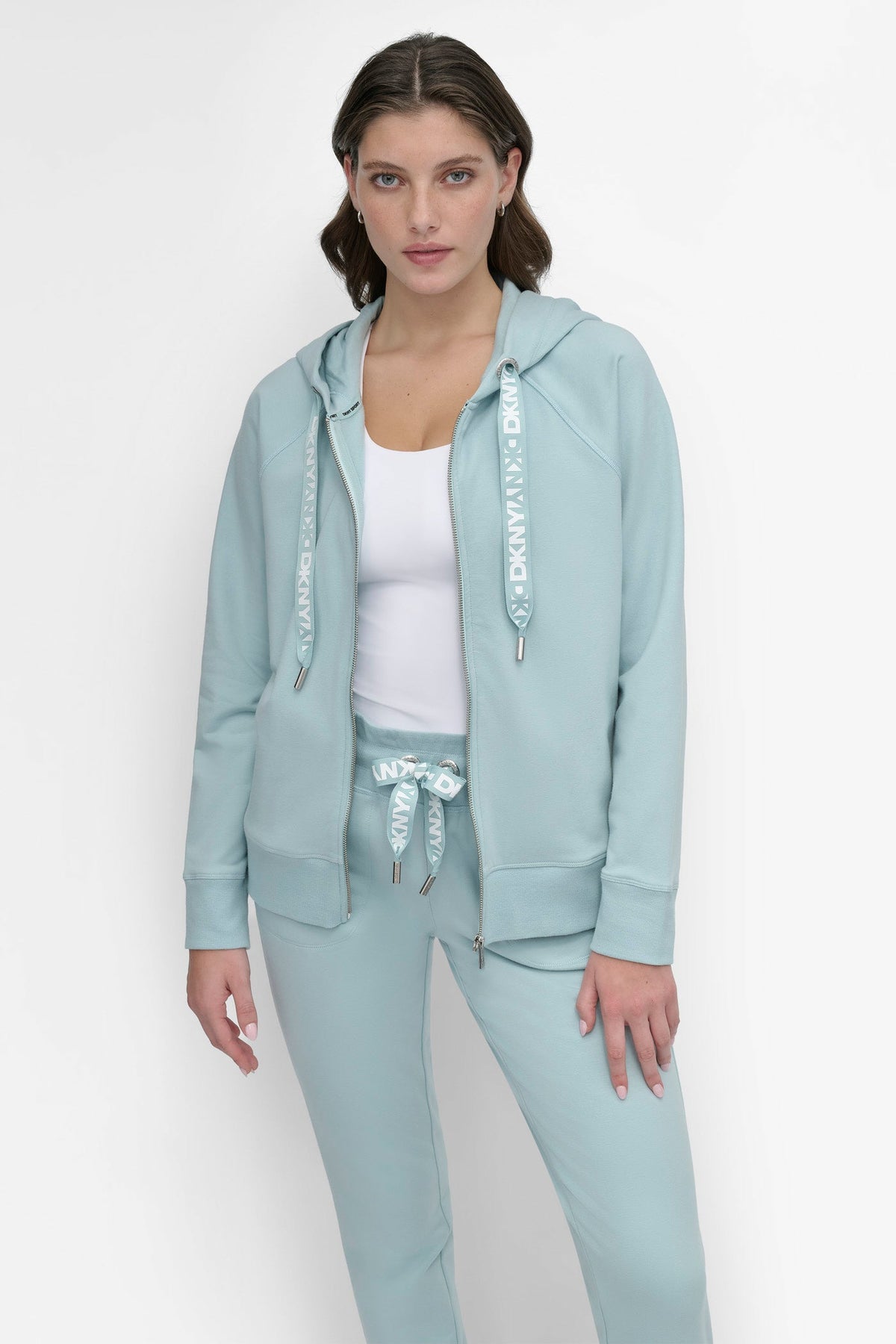 TWO-TONE LOGO DRAWSTRING HOODIE Pearl Grey Heather | DKNY