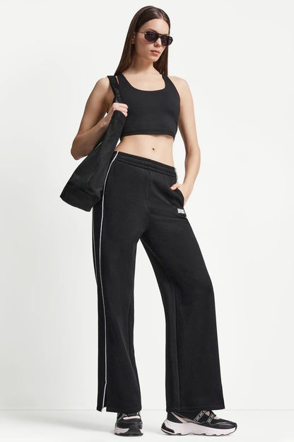HIGH-RISE PIPED TRACK PANTS Black/White | DKNY