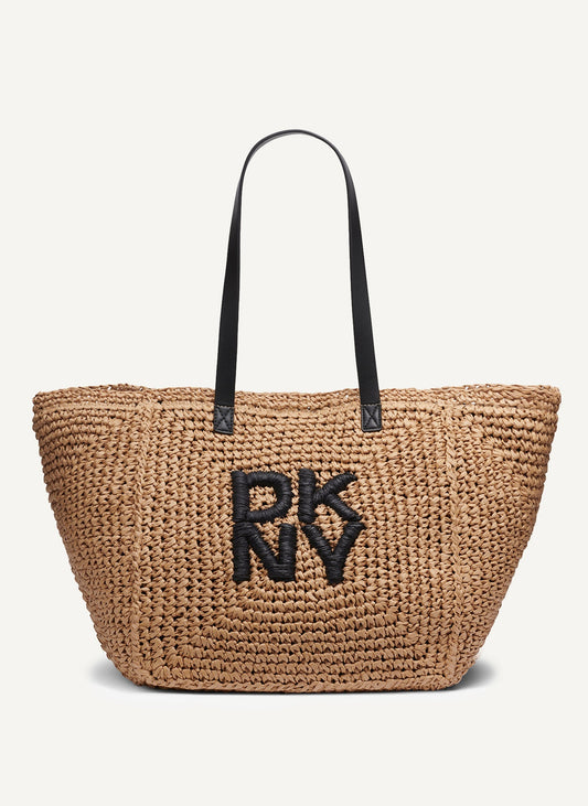 PALOMA CROCHET STRAW LOGO TOTE Natural/Black | DKNY