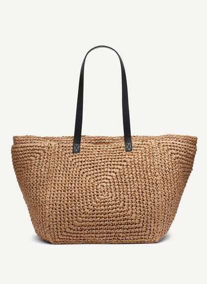 PALOMA CROCHET STRAW LOGO TOTE Natural/Black | DKNY