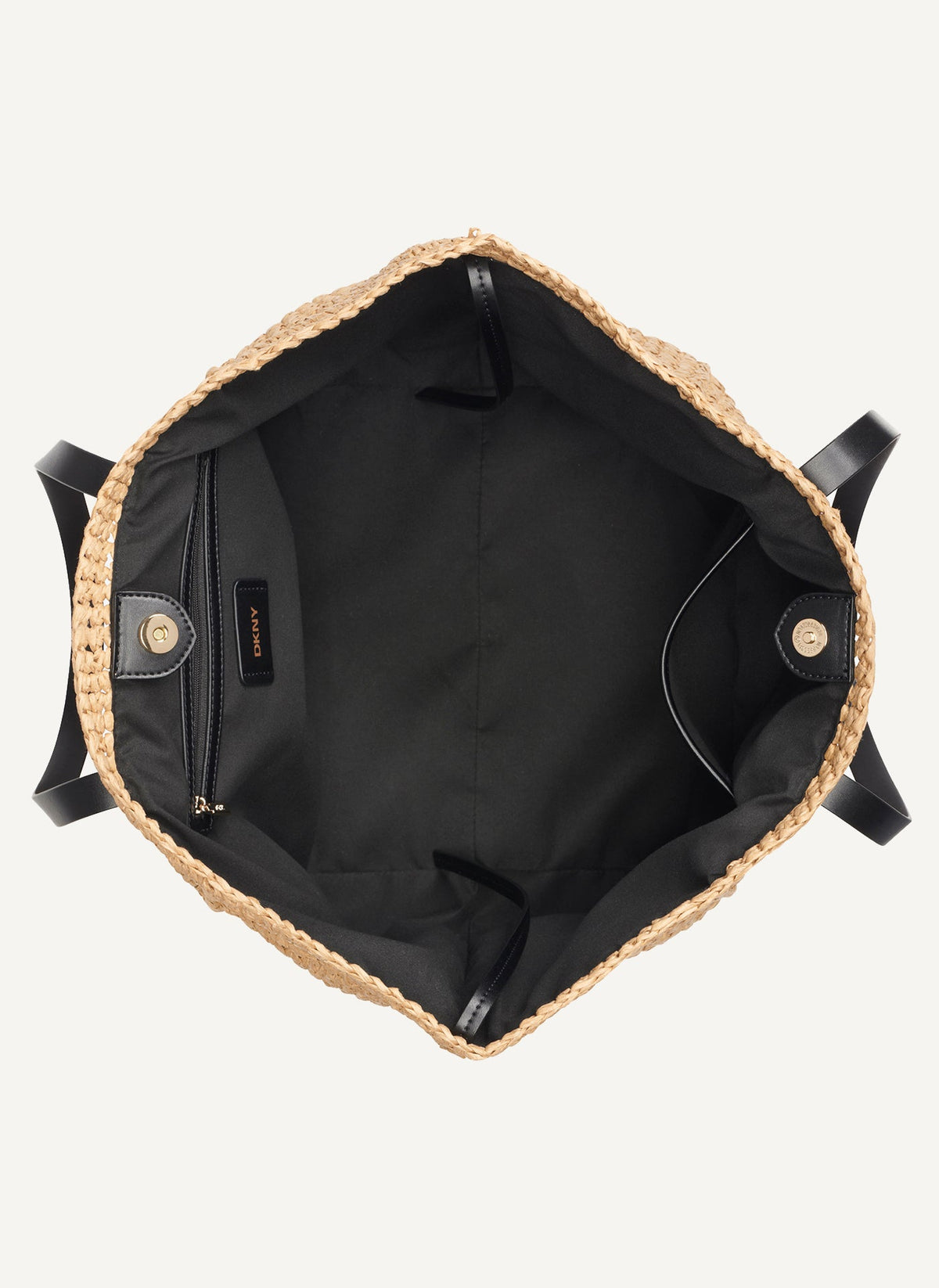 PALOMA CROCHET STRAW LOGO TOTE Natural/Black | DKNY
