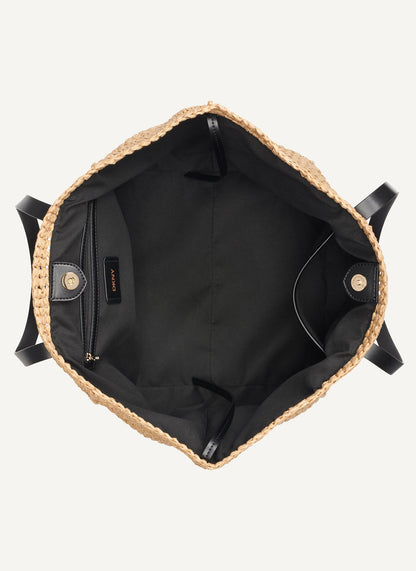 PALOMA CROCHET STRAW LOGO TOTE Natural/Black | DKNY