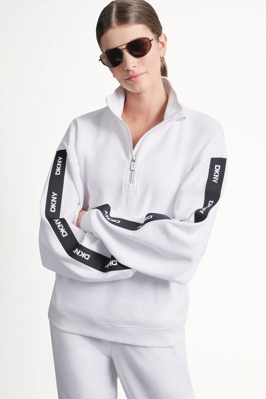 LOGO QUARTER-ZIP SWEATSHIRT White | DKNY