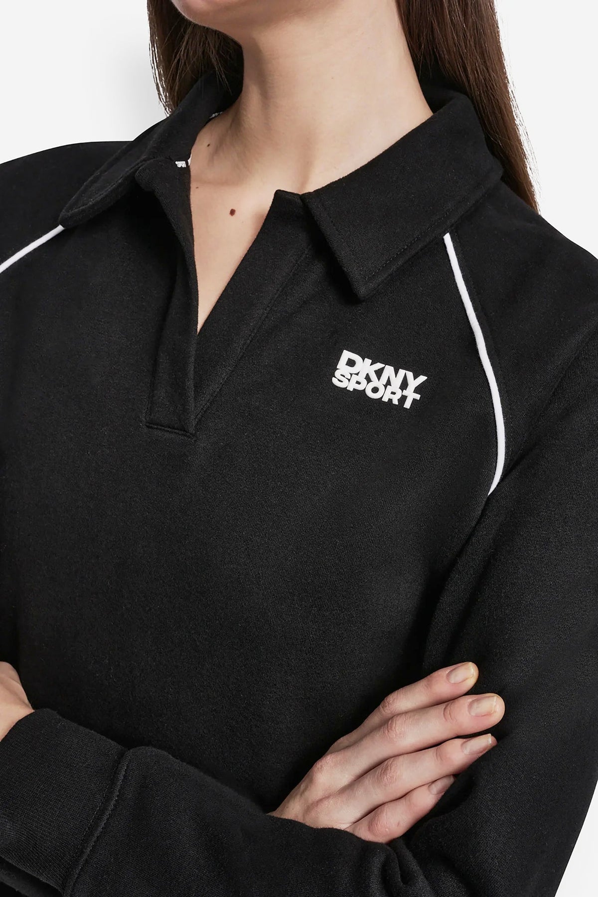 PIPED LOGO POLO SWEATSHIRT Black/White | DKNY