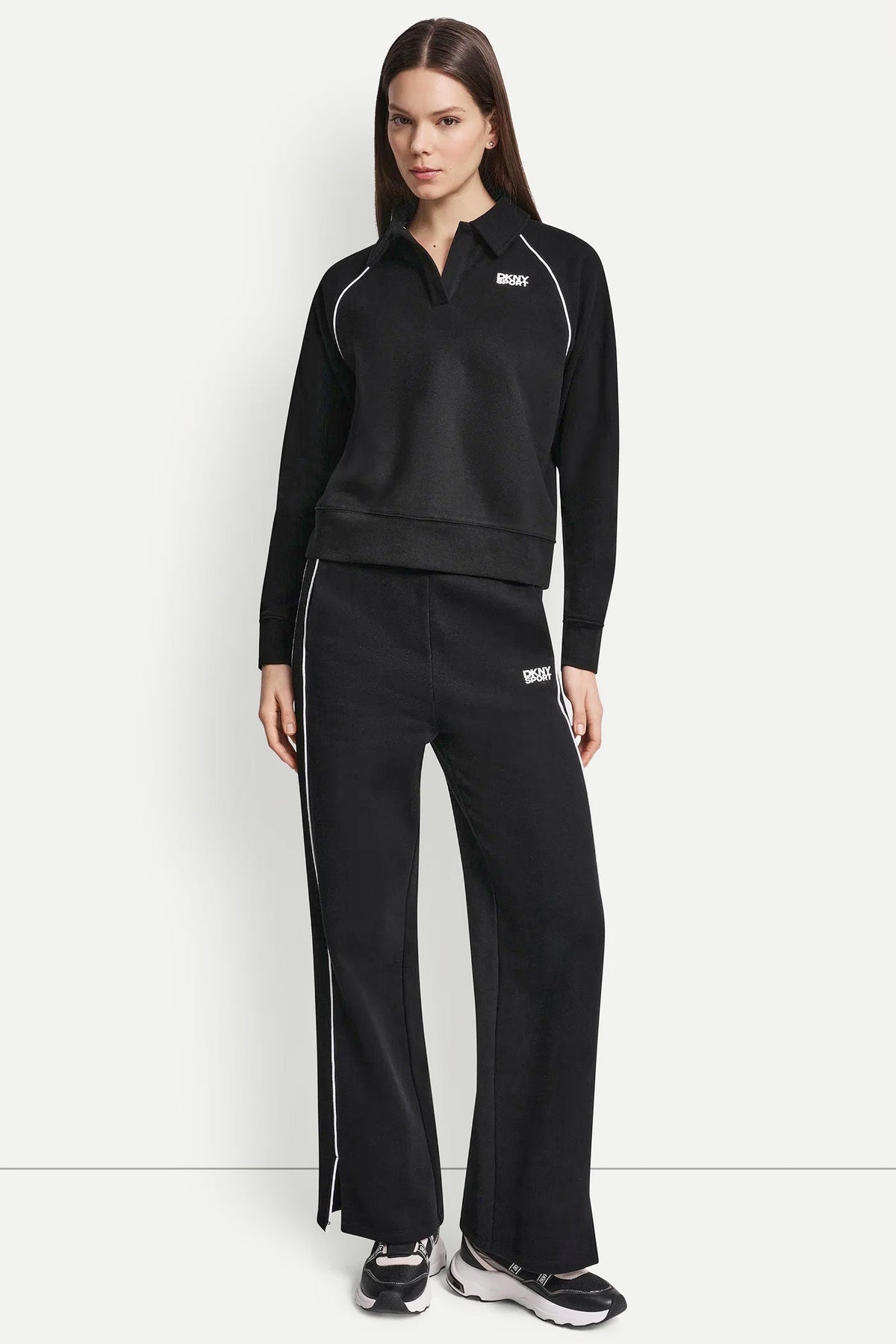 PIPED LOGO POLO SWEATSHIRT Black/White | DKNY