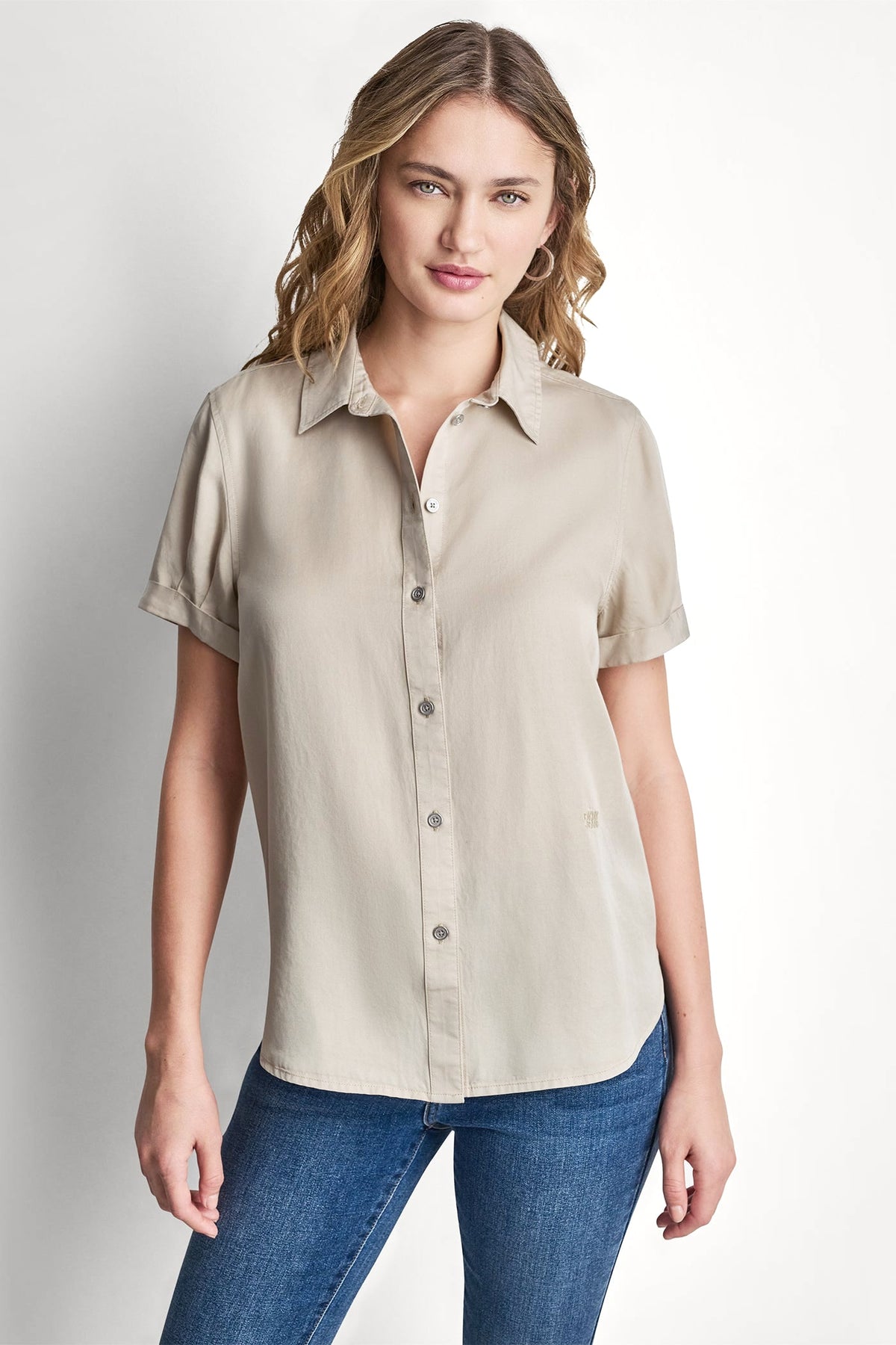 GARMENT DYE BUTTON-FRONT SHIRT Chambray | DKNY
