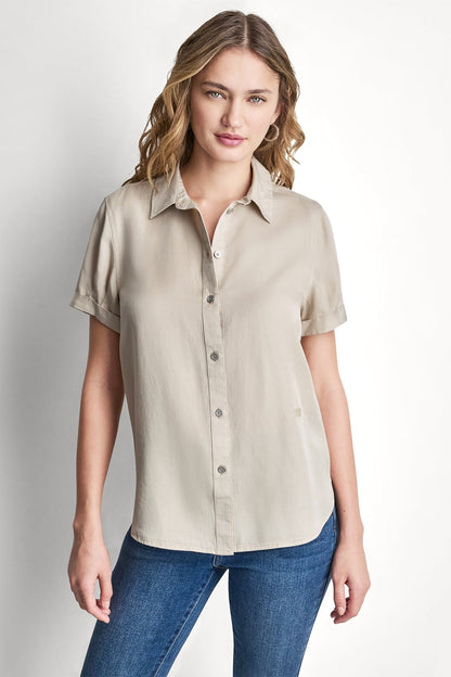 GARMENT DYE BUTTON-FRONT SHIRT Chambray | DKNY