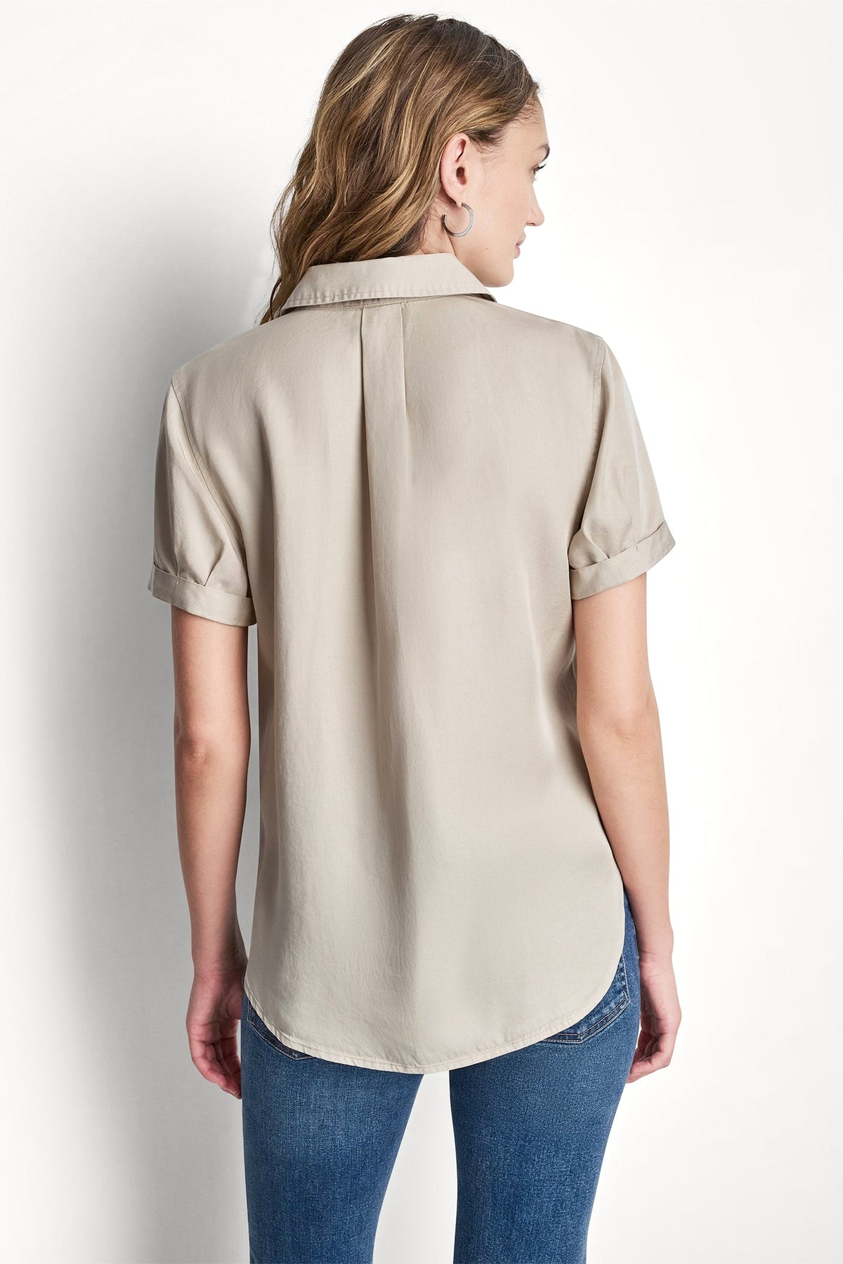 GARMENT DYE BUTTON-FRONT SHIRT Chambray | DKNY