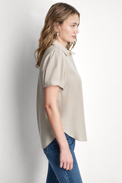 GARMENT DYE BUTTON-FRONT SHIRT Chambray | DKNY