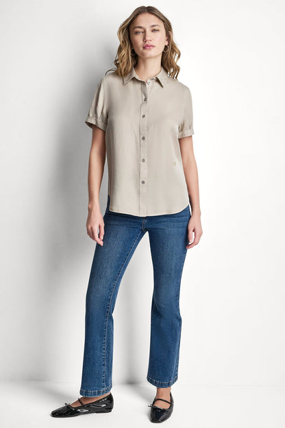 GARMENT DYE BUTTON-FRONT SHIRT Chambray | DKNY