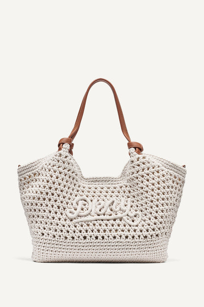 PAULA CROCHET LOGO MEDIUM COMMUTER TOTE Natural | DKNY