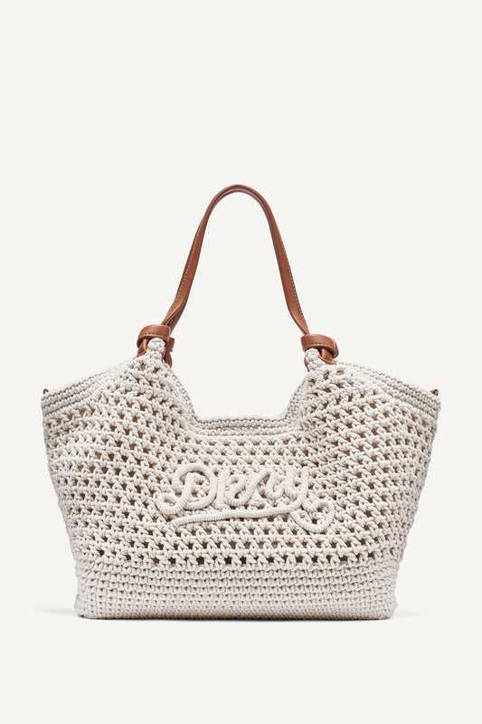 PAULA CROCHET LOGO MEDIUM COMMUTER TOTE Natural | DKNY
