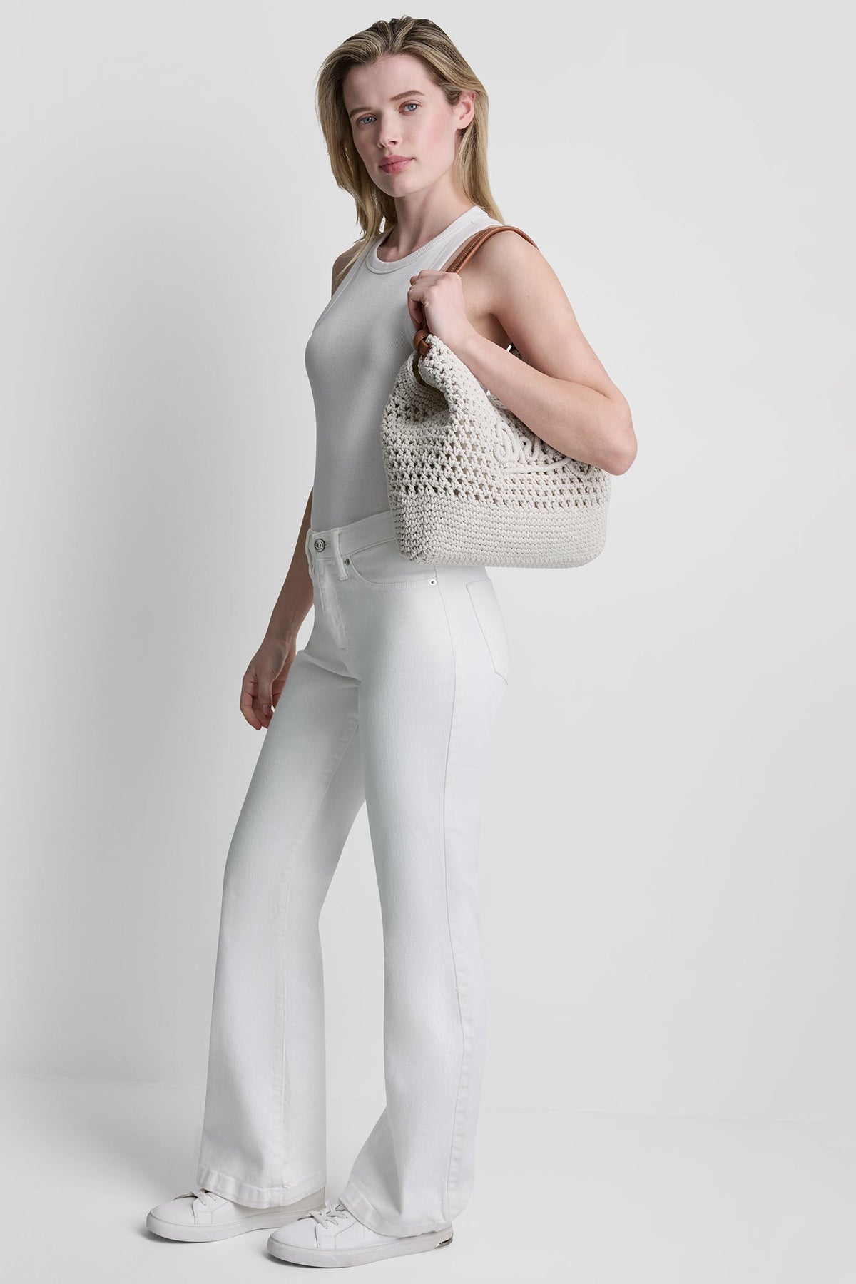 PAULA CROCHET LOGO MEDIUM COMMUTER TOTE Natural | DKNY