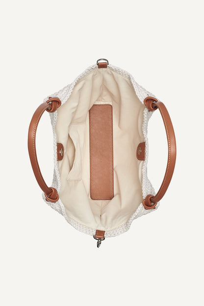 PAULA CROCHET LOGO MEDIUM COMMUTER TOTE Natural | DKNY