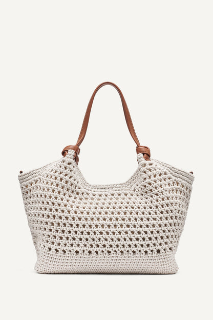 PAULA CROCHET LOGO MEDIUM COMMUTER TOTE Natural | DKNY