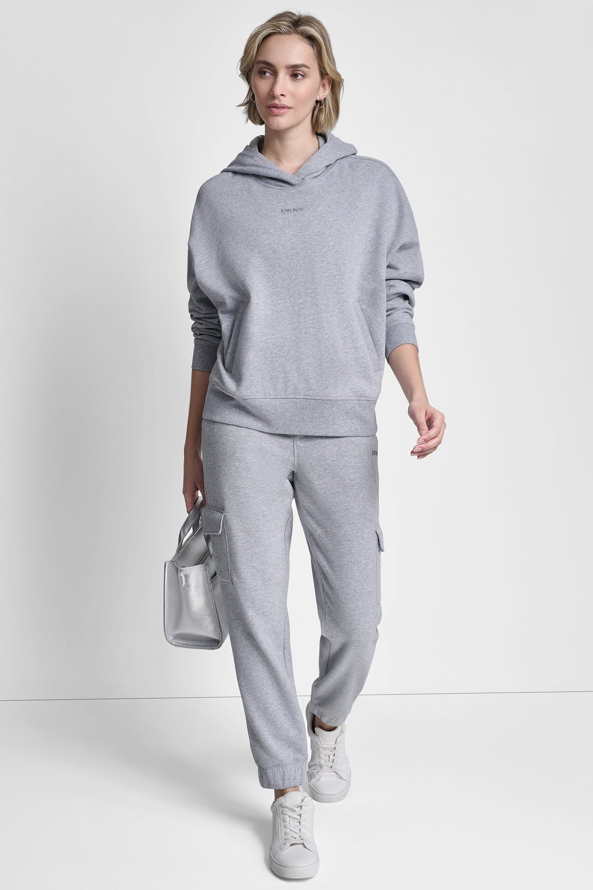 METALLIC BUBBLE LOGO HOODIE Pearl Grey Heather | DKNY
