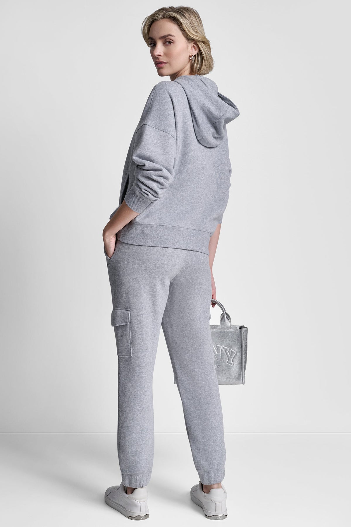 METALLIC BUBBLE LOGO HOODIE Pearl Grey Heather | DKNY