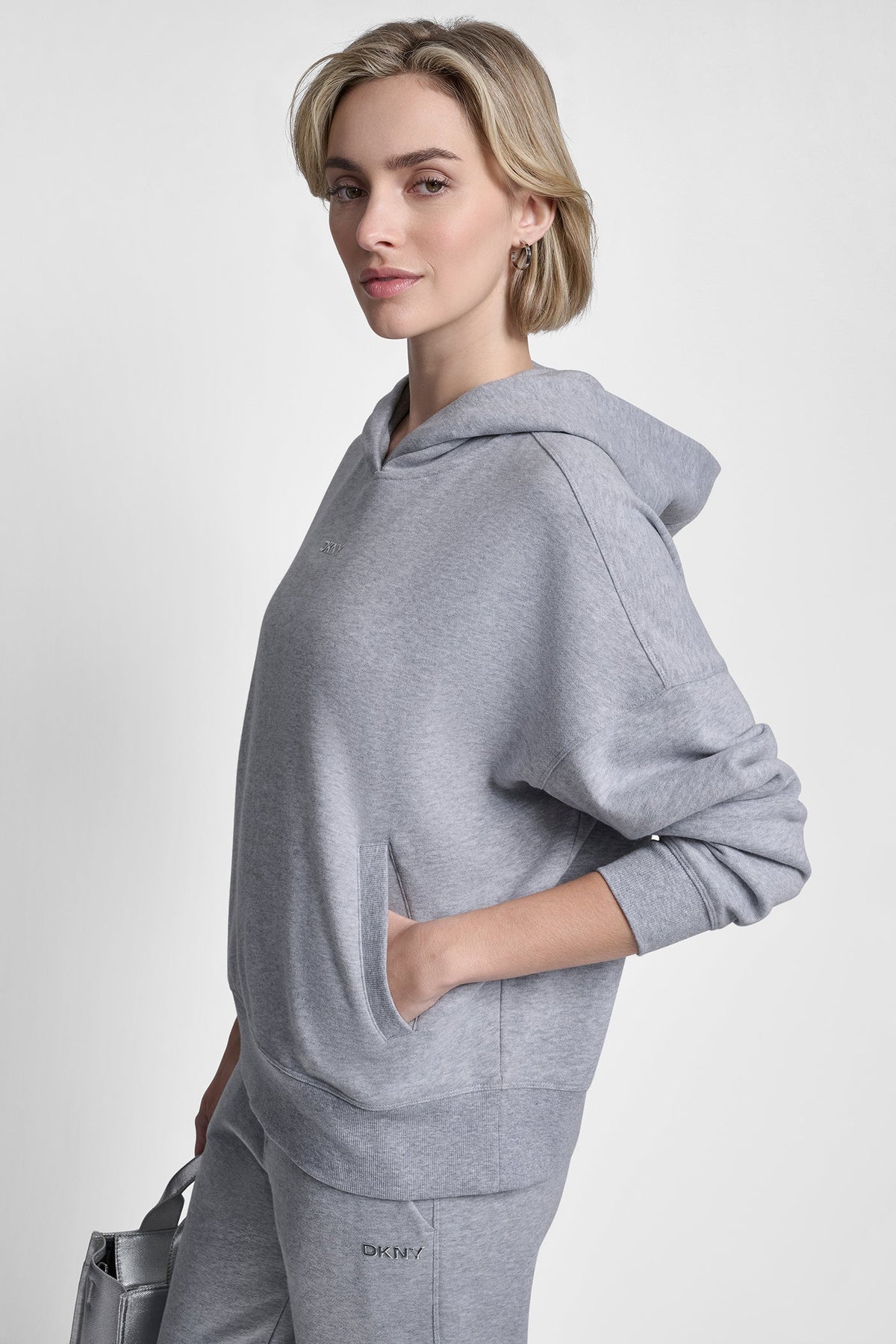 METALLIC BUBBLE LOGO HOODIE Pearl Grey Heather | DKNY