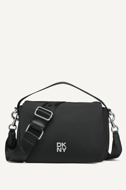 JENNY LOGO FLAP SHOULDER BAG Black/Silver | DKNY