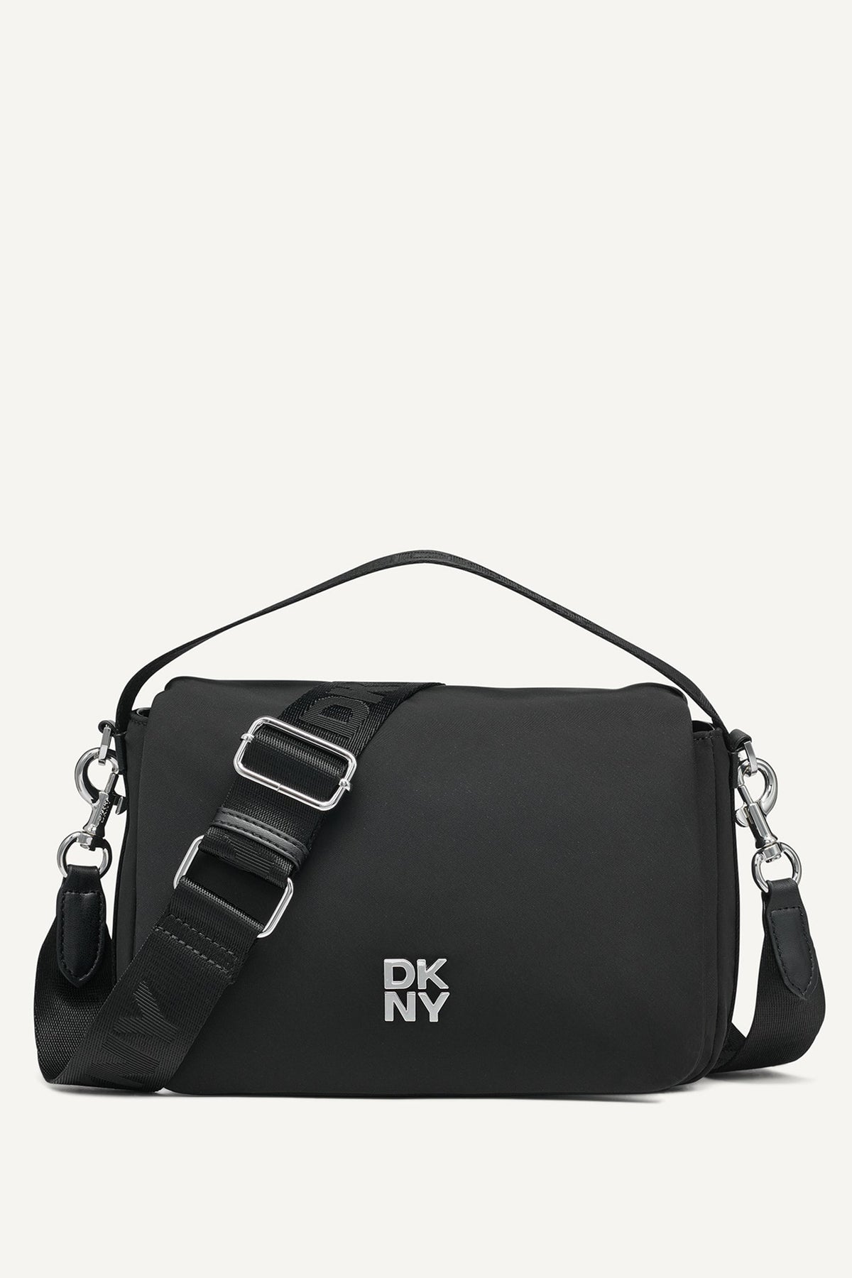 JENNY LOGO FLAP SHOULDER BAG Black/Silver | DKNY