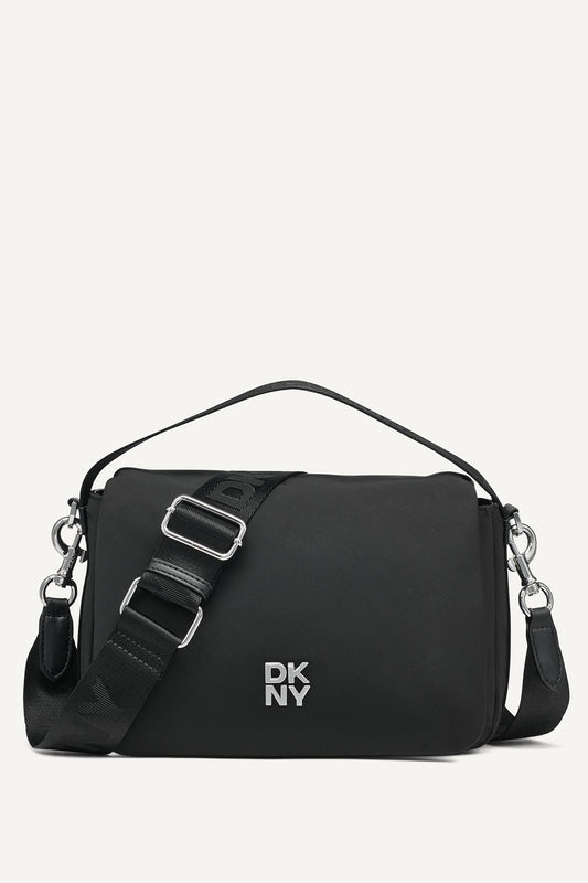 JENNY LOGO FLAP SHOULDER BAG Black/Silver | DKNY