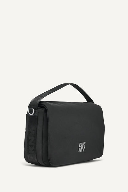 JENNY LOGO FLAP SHOULDER BAG Black/Silver | DKNY