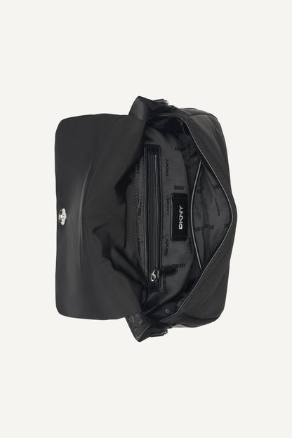 JENNY LOGO FLAP SHOULDER BAG Black/Silver | DKNY
