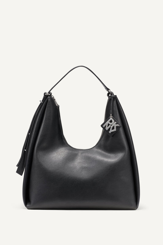 ELICIA LARGE HOBO BAG Black/Silver | DKNY