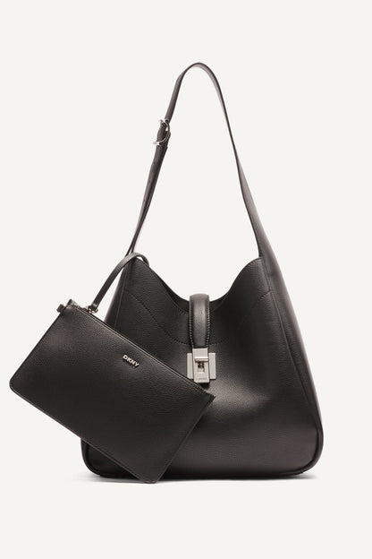 DARIA LARGE HOBO BAG Black/Silver | DKNY