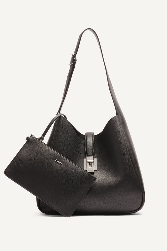 DARIA LARGE HOBO BAG Black/Silver | DKNY