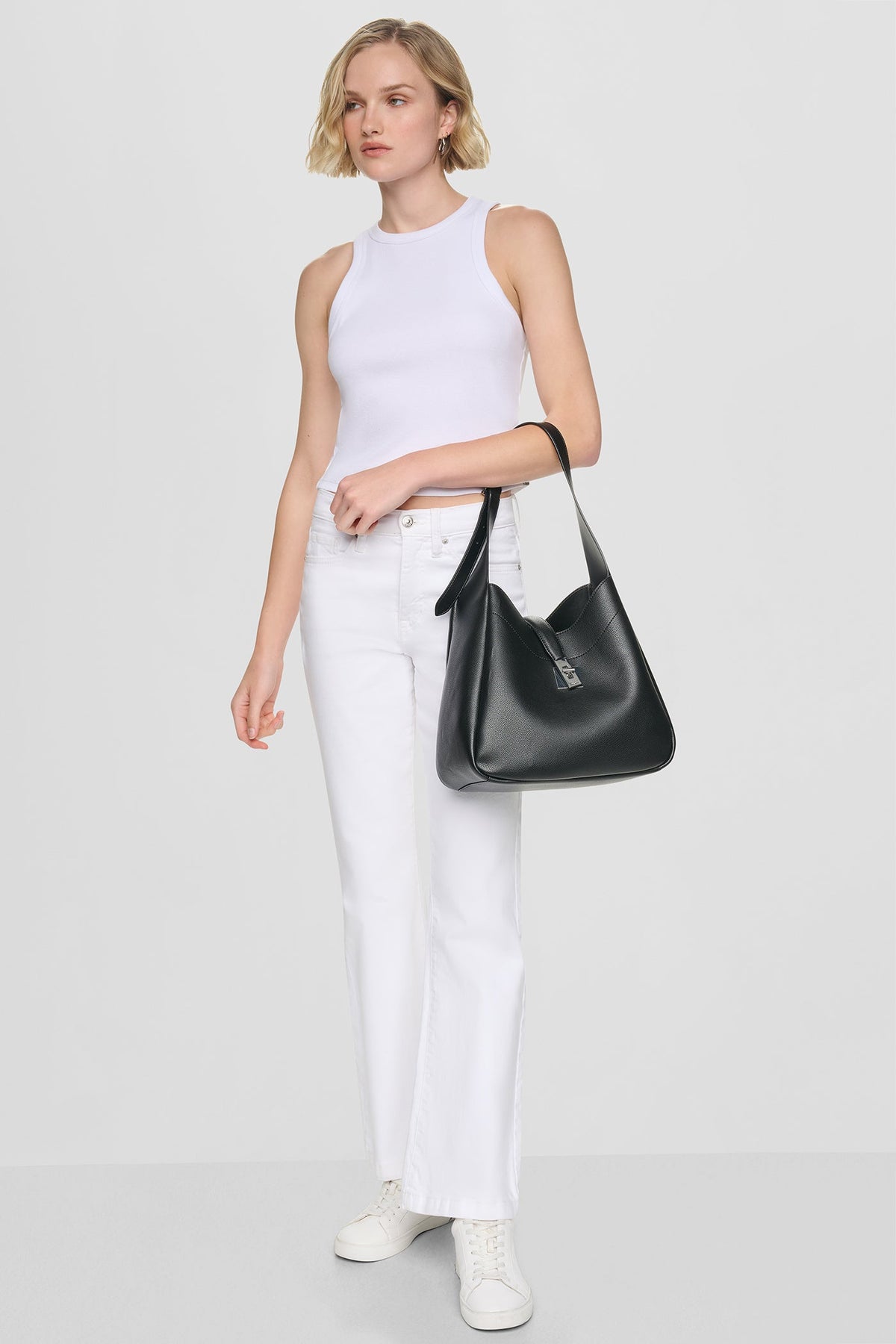 DARIA LARGE HOBO BAG Black/Silver | DKNY