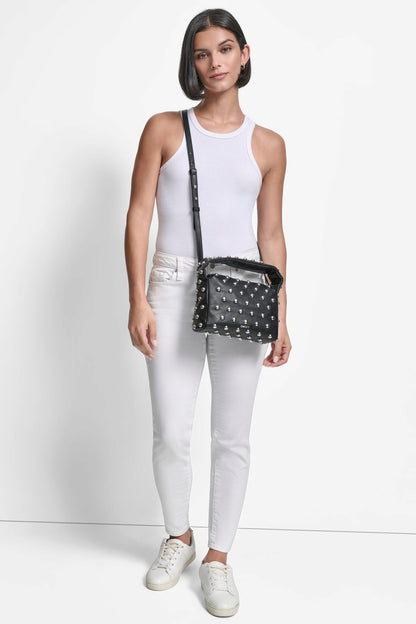 AGNES SHOULDER BAG BLACK/SILVER | DKNY