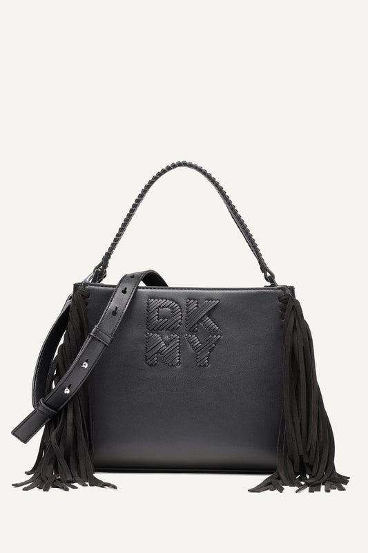 FOSTER MEDIUM FRINGE SATCHEL Light Taupe | DKNY