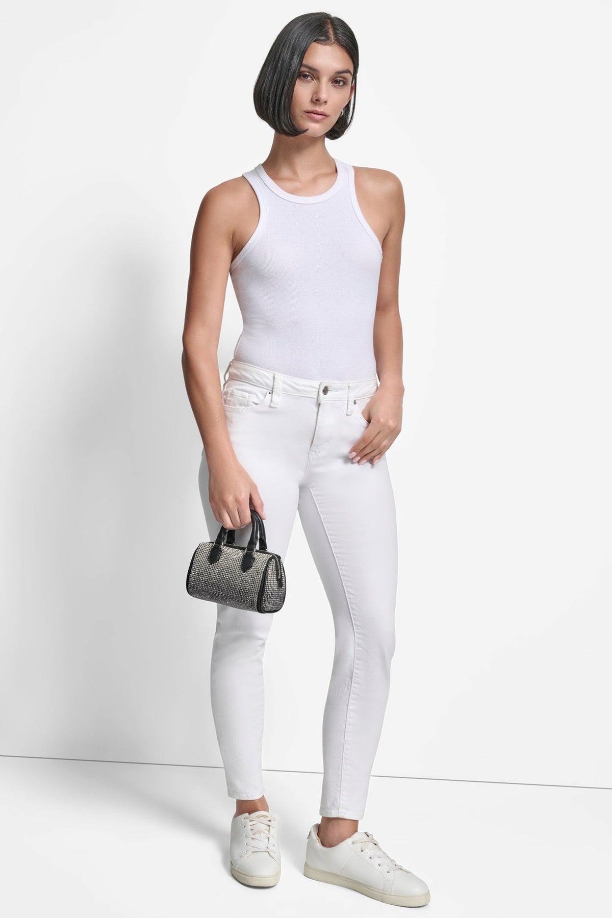 NELL SMALL SATCHEL CROSSBODY BLACK/SILVER | DKNY