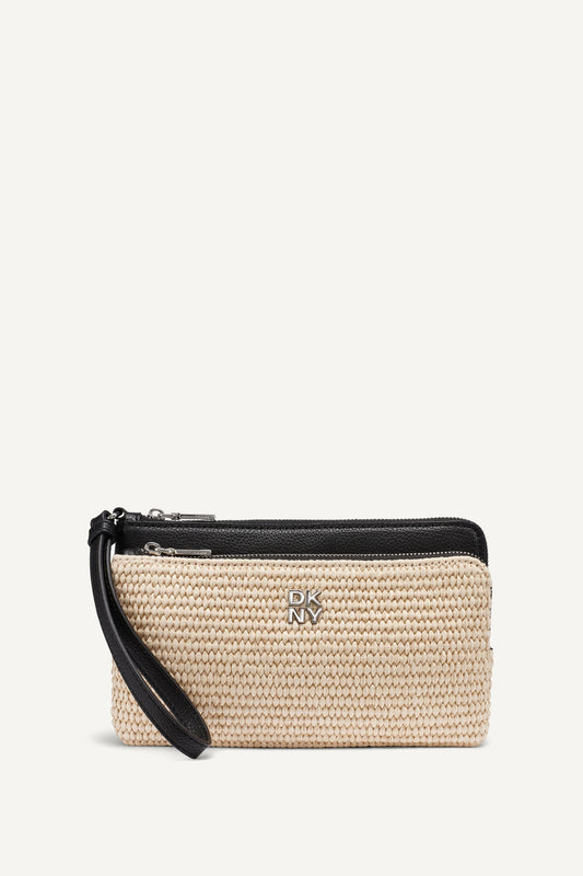 SARAH DUAL ZIP POUCH WRISTLET Natural/Black | DKNY
