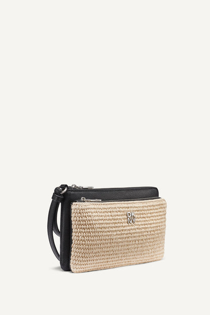 SARAH DUAL ZIP POUCH WRISTLET Natural/Black | DKNY