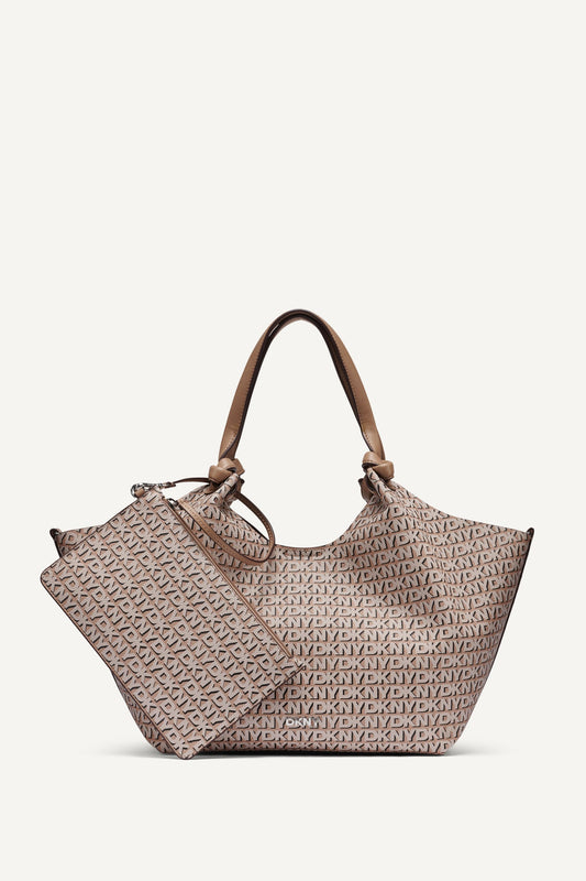 PAULA NEW YORK LOGO MEDIUM COMMUTER TOTE Cappuccino | DKNY