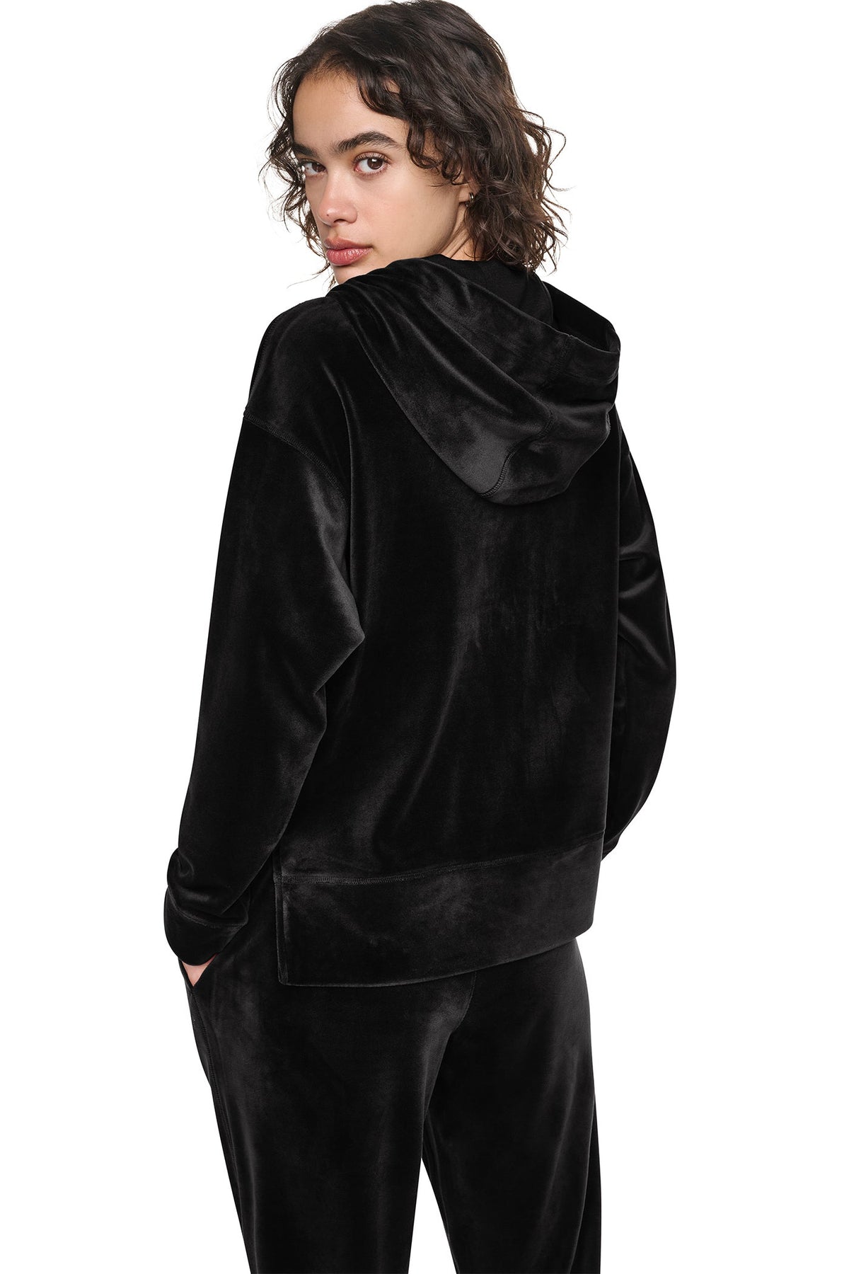 VARSITY VELOUR RHINESTONE LOGO FULL ZIP HOODIE Espresso | DKNY