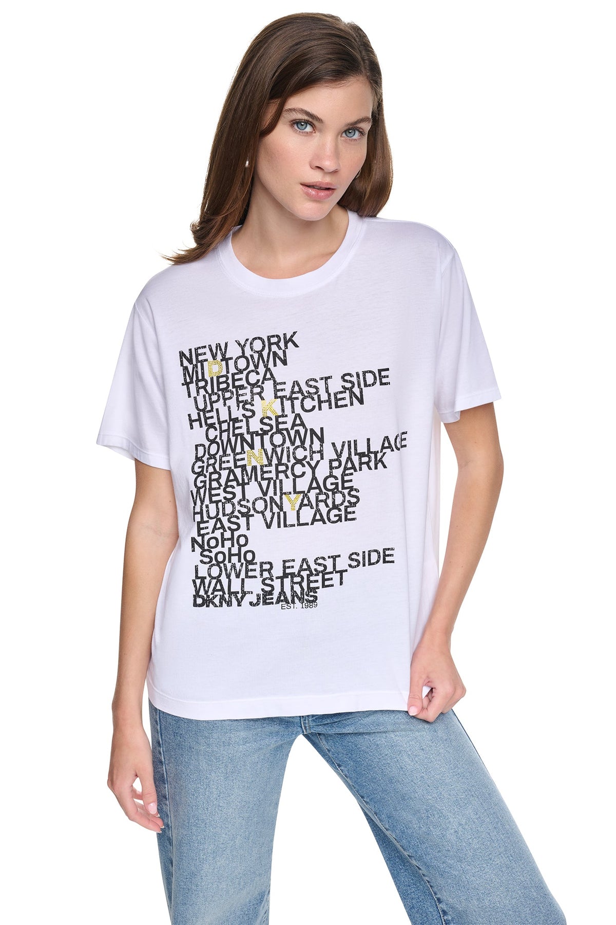 RHINESTONE NEIGHBORHOOD TEE Black/Eggnog Clear | DKNY