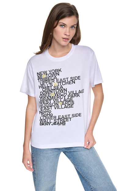 RHINESTONE NEIGHBORHOOD TEE Black/Eggnog Clear | DKNY
