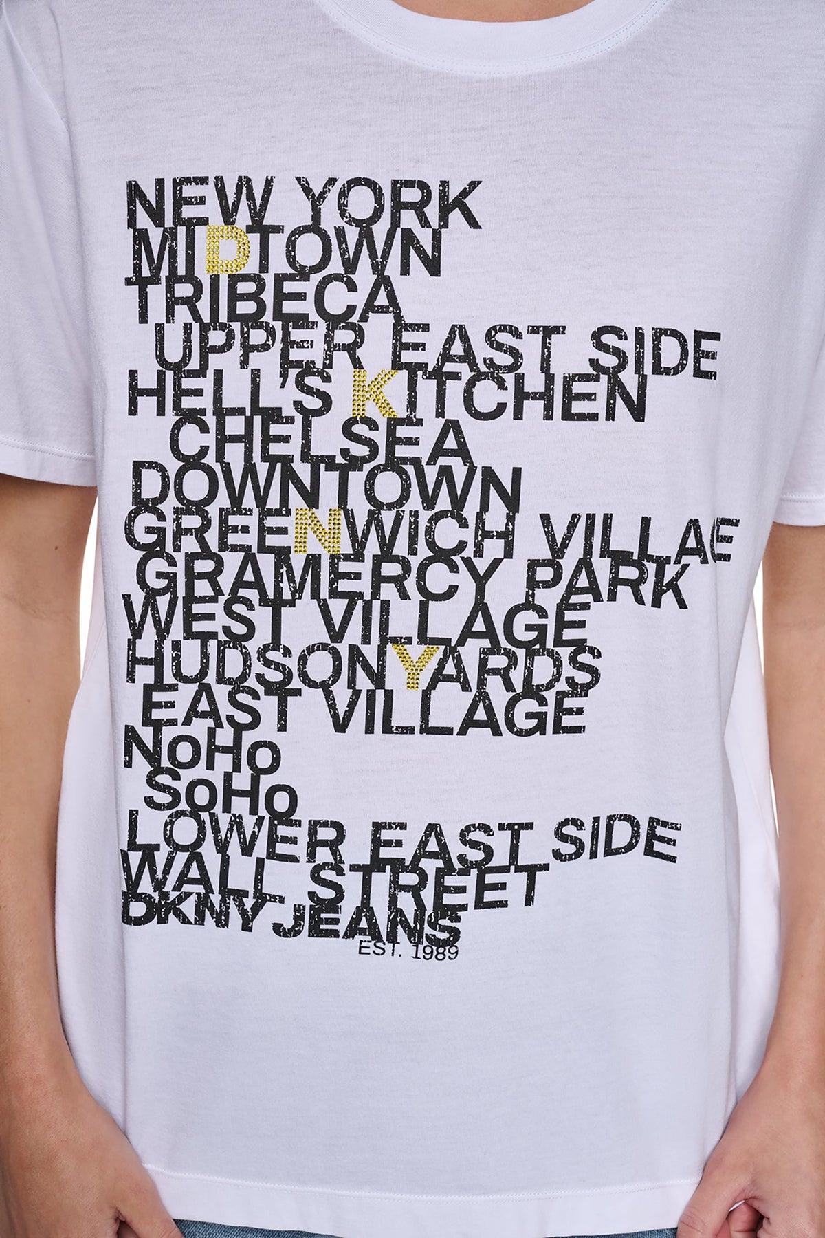 RHINESTONE NEIGHBORHOOD TEE Black/Eggnog Clear | DKNY