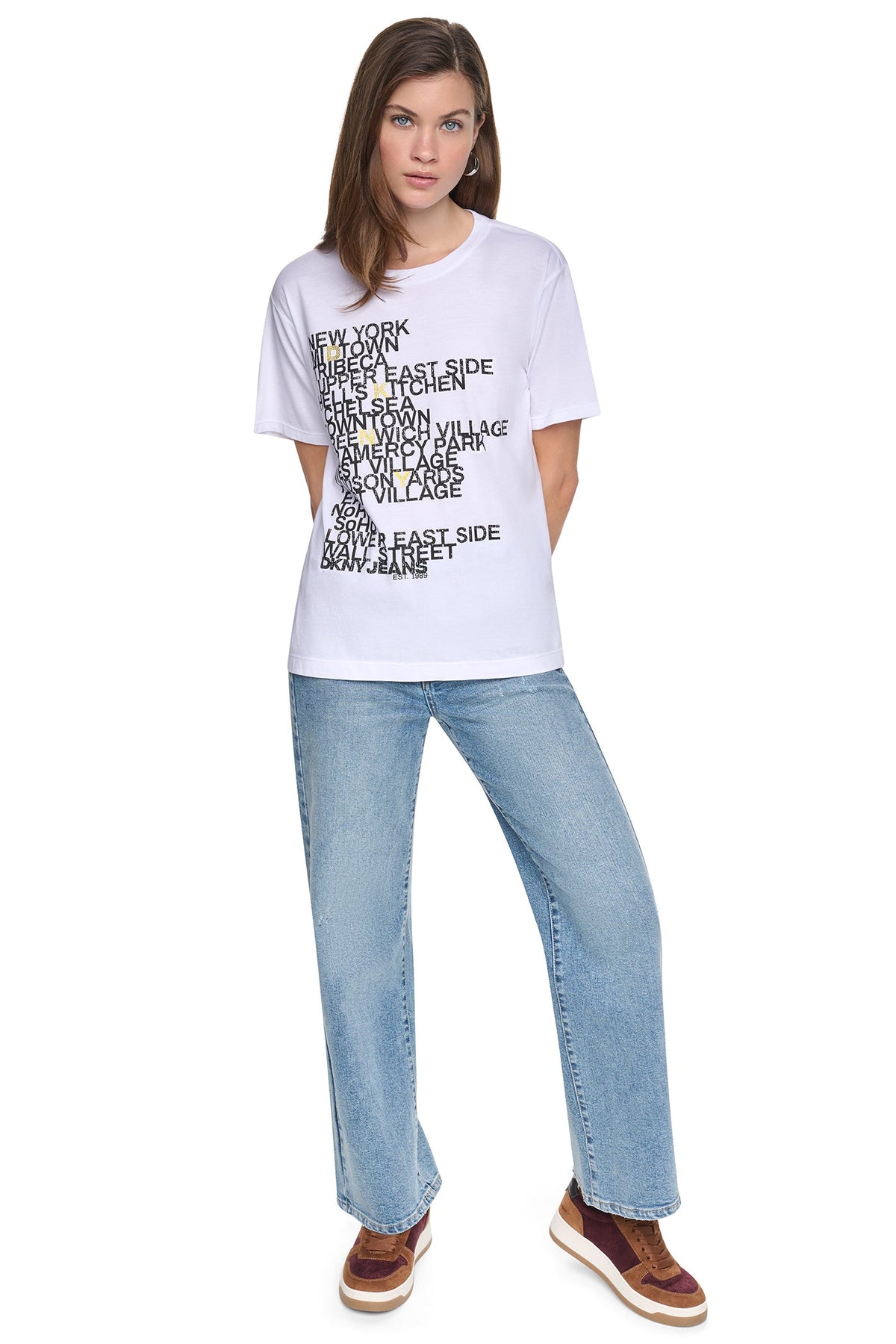 RHINESTONE NEIGHBORHOOD TEE Black/Eggnog Clear | DKNY