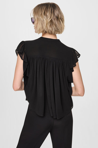 CHIFFON FLUTTER SLEEVE BLOUSE Black | DKNY