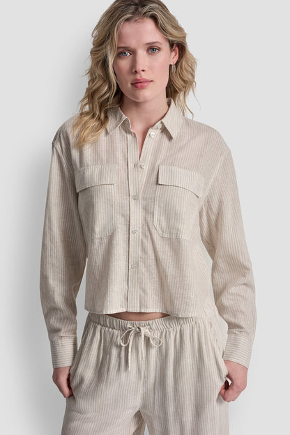 LINEN-BLEND BUTTON-FRONT SHIRT Lex Chambray | DKNY