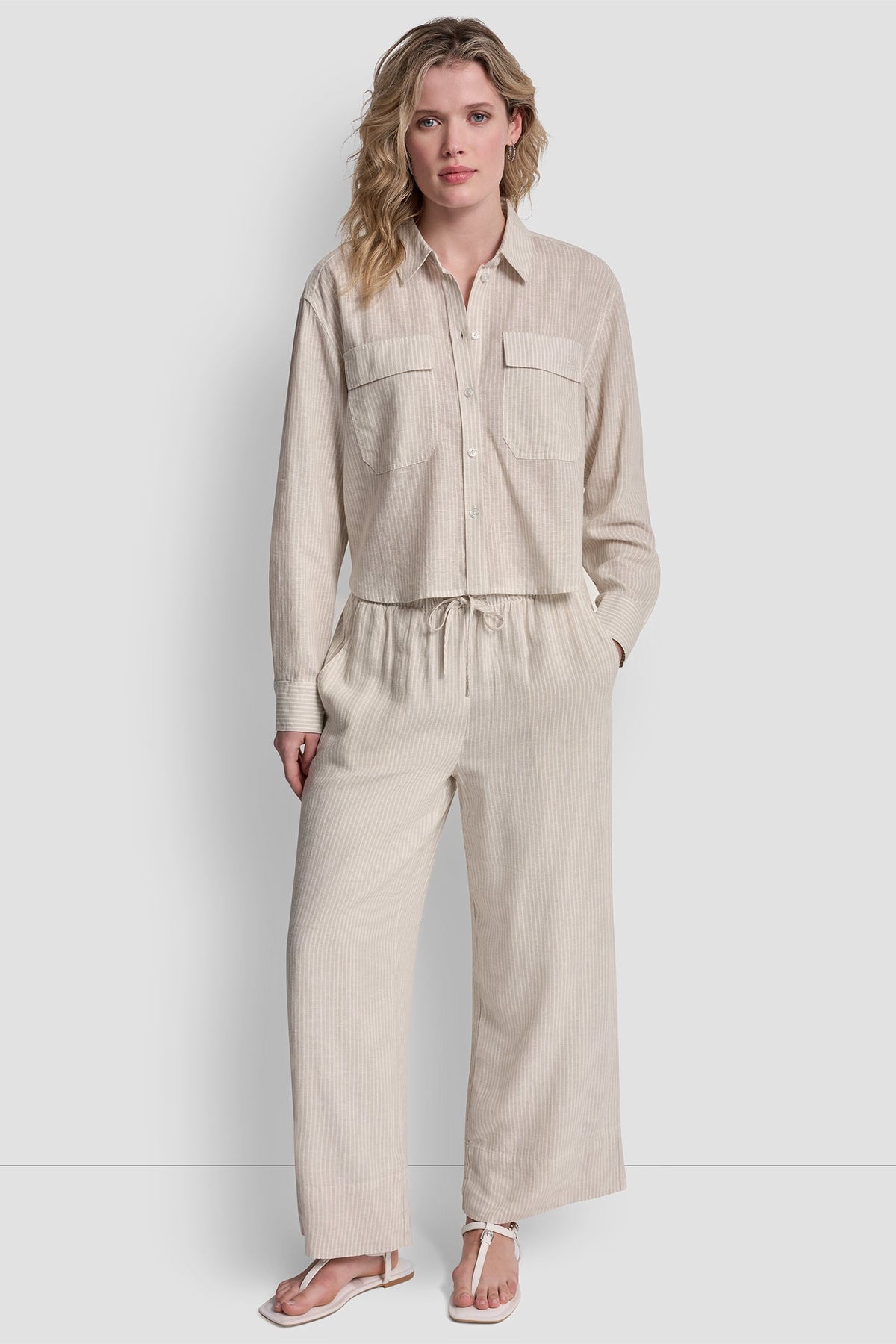 LINEN-BLEND BUTTON-FRONT SHIRT Lex Chambray | DKNY