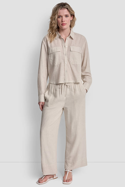 LINEN-BLEND BUTTON-FRONT SHIRT Lex Chambray | DKNY
